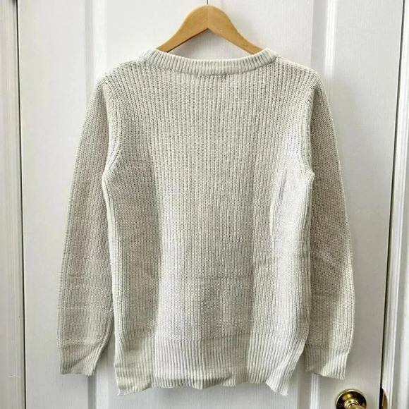 Devoted Sweater Lace Front Keyhole Neckline High Low Hem Light Beige Small - Picture 5 of 16